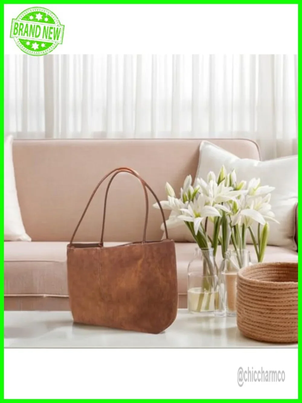 Faux Suede Tote Bag with Large Capacity, Soft Hobo Shoulder Bag